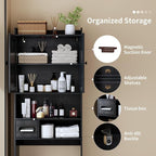 Over the Toilet Storage Cabinet,Tall Slim Bathroom Organizer with Doors, Adjustable Shelves & Built-in Toilet Paper Holder, Space-Saving Above Toilet Cabinet for Small Bathrooms(Black) - Image 3