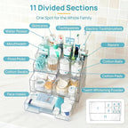 Vtopmart 8 PCS Bathroom Countertop Organizer, 1 Divided Tray with 4 Qtip Holder Jars and 3 Drawers, Restroom Clear Organizers for Toothbrush, Cotton Pads, Vanity Accessories Storage Set - Image 3