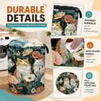 Cute Cat Laundry Basket,Poppy Flowers Foldable Oxford Laundry Hamper with Handles,Collapsible Clothes Storage Basket for Bedroom,Bathroom,or Laundry Room,20.8 x 16 Inches - Image 3
