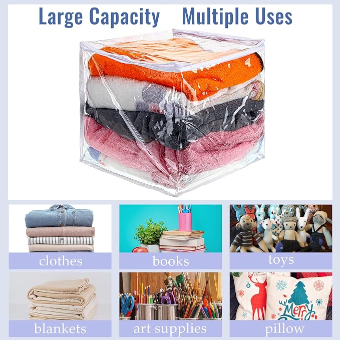 Shappy 6 Packs Clear Plastic Storage Bags with Zipper, 12 x 12 x 12 Inch | Sweater Bags, Moth Proof Protection, Vinyl, For Blankets Clothes Bed Sheet Comforters Pillows Quilt Closet Linen Organizer - Image 6