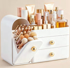 HBlife Makeup Organizer Countertop with Drawers, Vanity Organizers with Brush Holder, Bathroom Counter Organizer for Perfume, Nail Polishes, Lipsticks, Skincare and Eyeshadow Palettes, White by HBlife