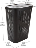 Mind Reader Slim Laundry Hamper with Lid, 60L Clothes Basket, Ventilated Plastic, Brown - Image 3
