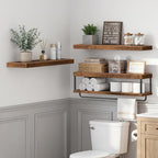 QEEIG Bathroom Floating Shelves Over Toilet - Wall Mounted Shelf Toilet Paper Storage Farmhouse 32 inch Long Set of 3, Rustic Brown (027-80BN3) - Image 9