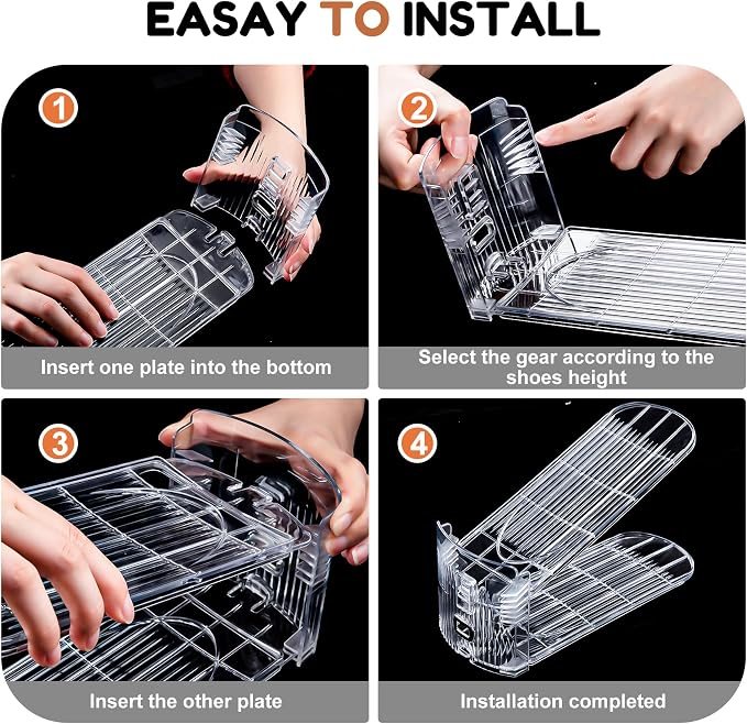 Neprock Shoe Stacker, Shoe Slot Organizer for Closet, Shoe Storage Rack | 20 Pack, Clear, 50% Space Saver, 3 Adjustable Height, Tool-Free Assembly, 30% Thicker, Superior Load Bearing - Image 7