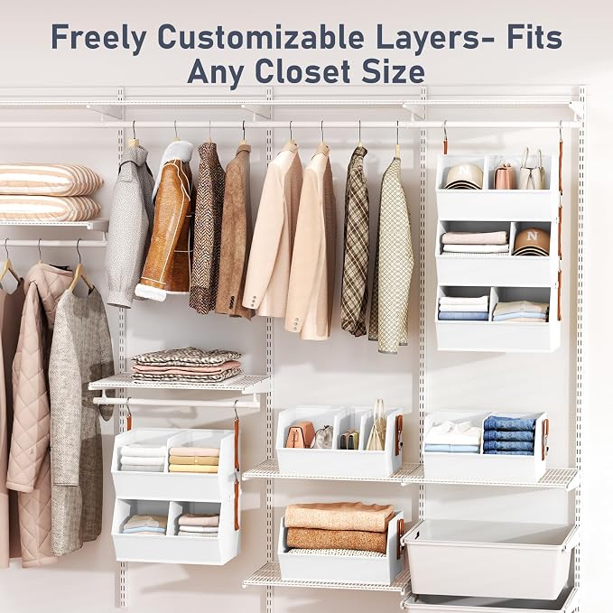 Hanging Closet Organizer Extra Large, Clothes Hanging Shelves for Closet with Divider, Collapsible Closet Storage System, Fabric Storage Bins for Home, Dorm, Rv, Sweaters, Handbags, Underwear, Sock - Image 3