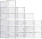 SONGMICS Shoe Boxes, Clear Plastic Sneaker Box, Pack of 18 | Stackable Shoe Storage Organizers, for Closet, 13.1 x 9.1 x 5.6 Inches, Transparent and White, DENNYS Collection ULSP18SWT by Unknown