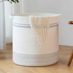 OIAHOMY 80L Laundry Basket, Laundry Hamper, Cotton Rope Storage Basket with Handles, Decorative Woven Basket for Living Room,Storage Baskets for Clothes, Blankets, and Toys -20''×18'', White&Gray by MasterofSpaceOptimization