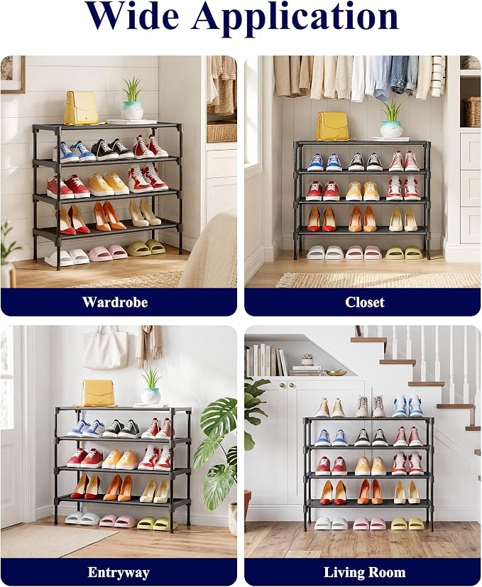 Kitsure Shoe Rack - Non-Woven Shoe Rack Shelf, Shoe Organizer for Closet, Entryway, Garage & Corridor, Stackable Shoe Shelves, X-Large, Black | Shoe Organizer for Closet, Entryway, Garage, Stackable Shoe Shelves, college dorm&apartment essentials - Image 9