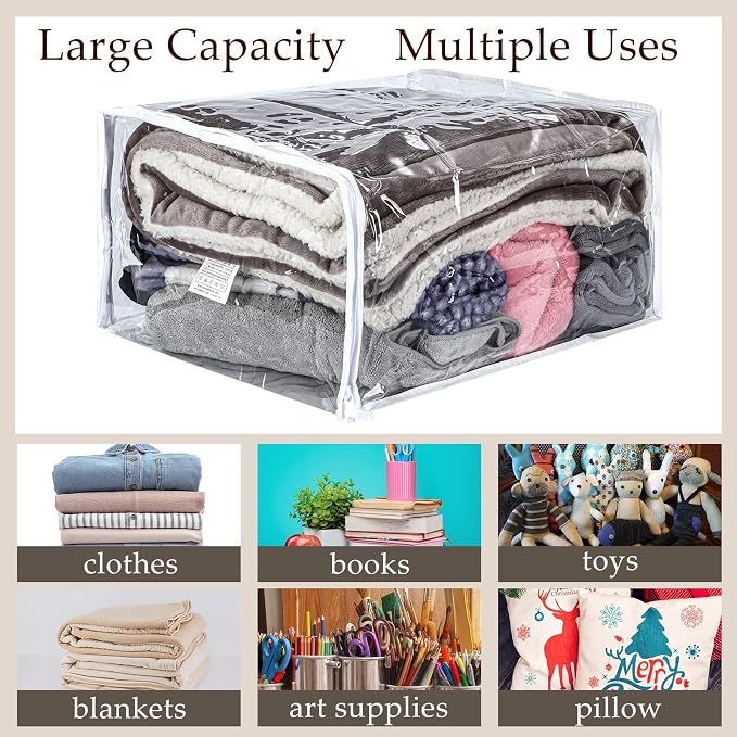 Shappy 6 Packs Clear Plastic Storage Bags with Zipper, 18 x 15 x 9 Inch | Sweater Bags, Moth Proof Protection, Vinyl, For Blankets Clothes Bed Sheet Comforters Pillows Quilt Closet Linen Organizer - Image 7