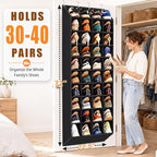 UVIAHOMI 30-40 Pairs Over the Door Shoe Organizer, 40 Breathable Pockets Hanging Shoe Storage for Closet, 10-Tier Door Shoes Rack, Handing Shoes Holder Fit All Family's Sneakers, Boots (Black) - Image 2