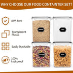 HKJ Chef 4 Pack Large Airtight Food Storage Containers with Lids (5.2L / 176oz), BPA Free Plastic Kitchen and Pantry Organization Contianers for Cereal Flour and Sugar Storage, Labels & Marker - Image 5