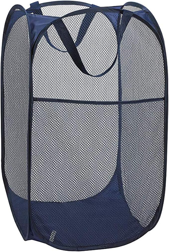 Larpur Popup Mesh Laundry Basket, Collapsible Clothes Washing Laundry Hamper with Reinforced Carry Handles, Portable Foldable Dirty Clothes Hamper for Home Dorm Cruise Travel (Blue) by Larpur