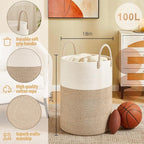 Artfeel Laundry Basket,Woven Cotton Rope Laundry Hamper,100L for Decorative Storage of Dirty Clothes,Toys and Blankets in Bathroom,Baby Room and Living Room - Image 6