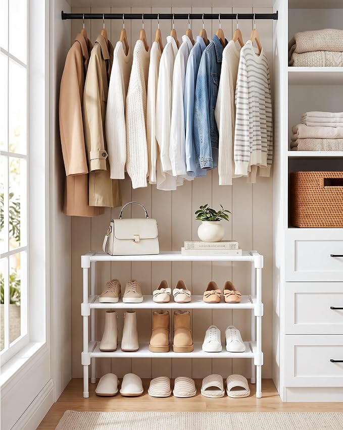 Kitsure Shoe Rack - Non-Woven Shoe Rack Shelf, Shoe Organizer for Closet, Entryway, Garage & Corridor, Stackable Shoe Shelves, 27.5" Wide - 3 Tier, White | Shoe Organizer for Closet, Entryway, Garage, Stackable Shoe Shelves, college dorm&apartment esse... - Image 8