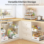 Under Sink Organizer, 2 Tier Pull Out Under Cabinet Organizer Shelf with Pad for Framed Cabinets, Metal Slide Out Under Sink Storage, Mesh Sliding Drawers for Kitchen Bathroom Laundry(White, 1 Pack) - Image 8