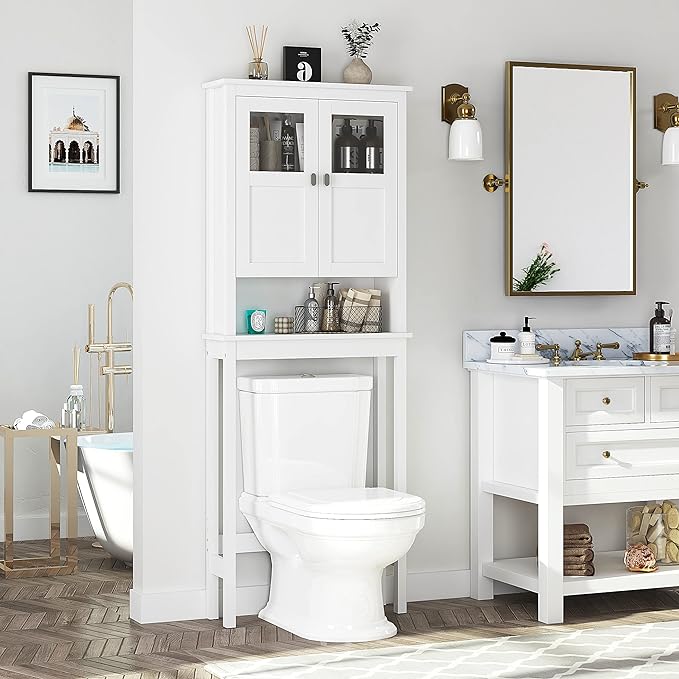 Spirich Bathroom Over the Toilet Storage Cabinet with Glass Doors, White - Image 4