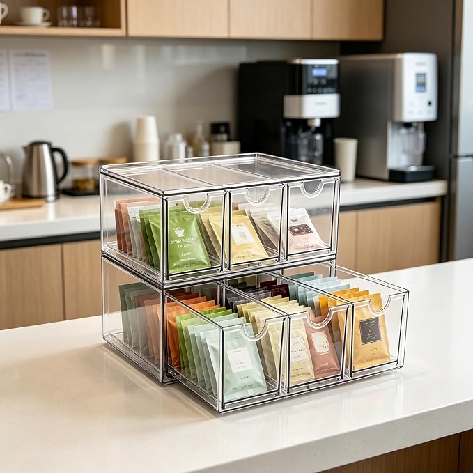 Prsildan Tea Bag Organizer K Cup Holder Drawer Coffee Pods Storage, 2 Pack - Image 2