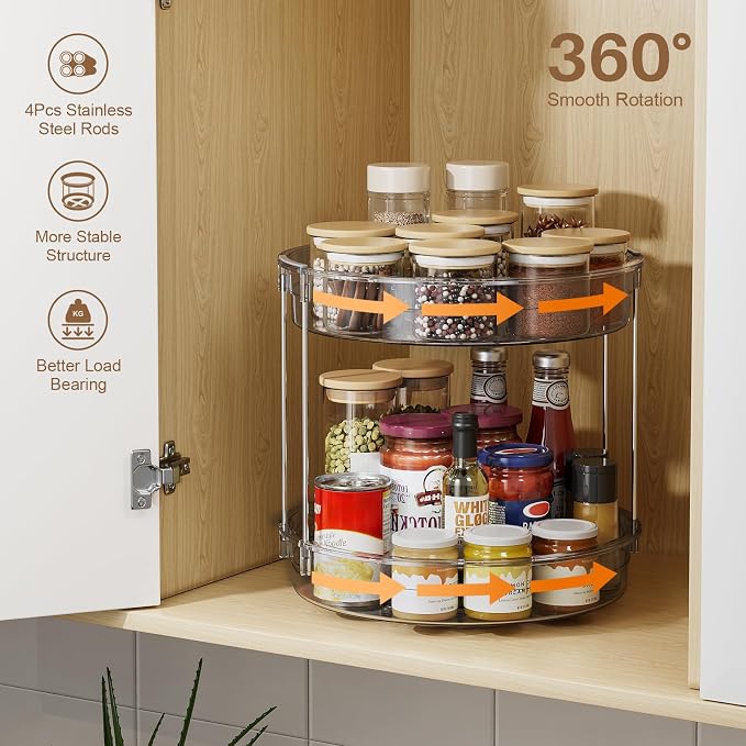 LAMU 12 inch 2 Tier Lazy Susan Turntable Organizer Rotating Spice Rack Organization for Cabinet, Kitchen, Pantry, Countertop, Bathroom, Vanity, Medicine Cabinet Organizer, Grey - Image 4