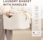 72L Large Woven Laundry Basket Hamper with Handles, White - Image 4