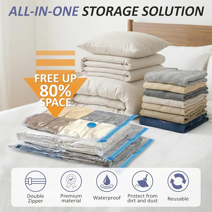 Vacuum Storage Bags with Hand Pump, Vacuum Seal Space Saver Bags,25 Combo | 80% Space-Saving Bags for Clothing, Blankets, Pillows, Bedding & Comforters; Multi-Size Variety Pack for Home & Travel - Image 2
