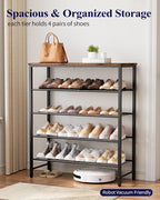 Kitsure Shoe Rack for Closet, Shoe Storage, 29.5" Wide - 5 Tier, Brown | Space-Saving Shoe Organizer with Leveling Feet, Sturdy & Rust-Proof Wooden Shoe Rack for Entryway, Bedroom, Living Room - Image 3