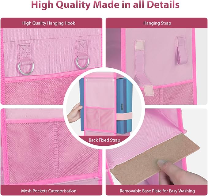 LOVEGRASS 3 Shelf Locker Organizer, Locker Shelf with Side Pockets, Pink - Image 7