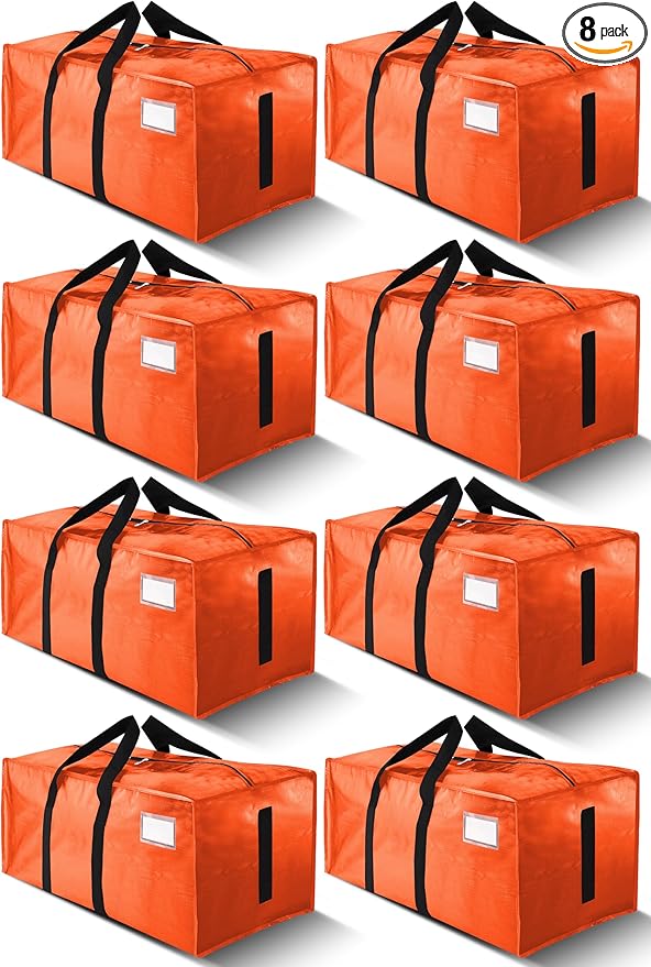 HOMESURE Supports 200lbs Heavy Duty Moving Bags - Strong Zipper & Wrap-Around Handles - Water-Resistant Storage Totes, Durable Alternative to Moving Boxes - 8 Pack - Orange by HOMESURE