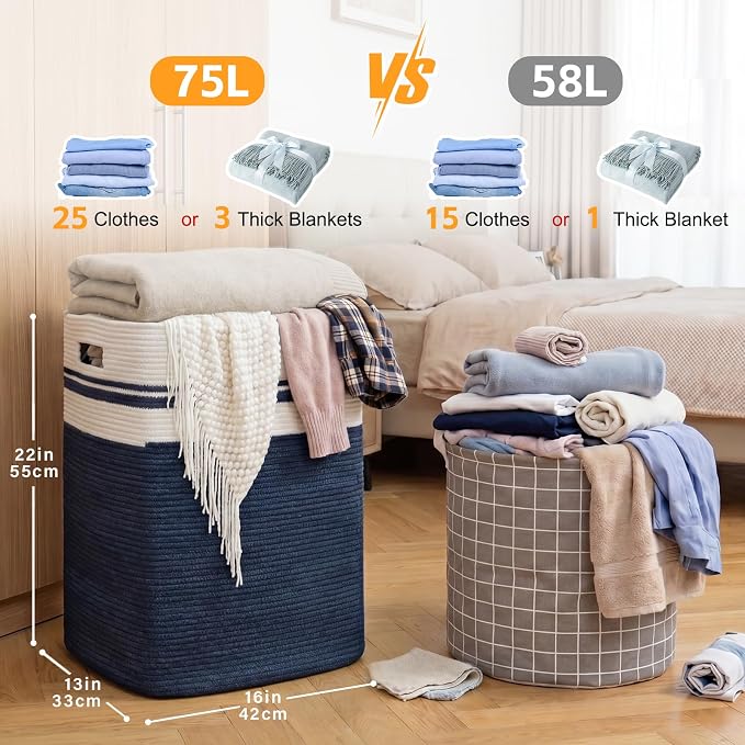 OIAHOMY Laundry Hamper Collapsible Laundry Basket Clothes Organizer Blue - Image 3