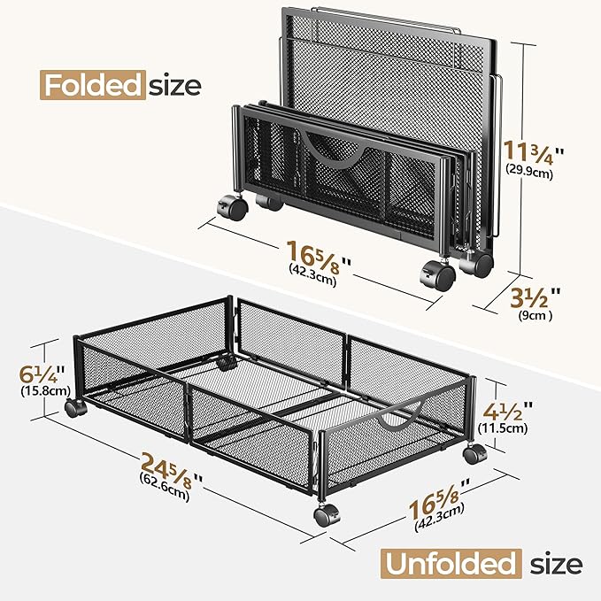 Yecaye Under Bed Storage with Wheels, 2 Pack Under Bed Shoe Storage, Black | Sturdy All-Metal Frame, Foldable, 360° Rolling Wheels, Tool-free Assembly, Underbed Storage Drawers for Shoes, Toys, Clothes - Image 2