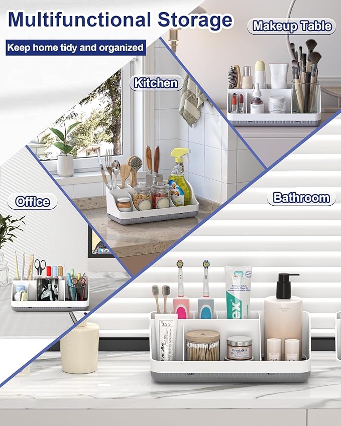 Bathroom Counter Organizer and Storage, 7 Slots Detachable Toothbrush Holders for Bathrooms, Anti-Slip Electric Toothbrush and Toothpaste Holder Countertop Vanity Organizer Accessories for Adults Kids - Image 6
