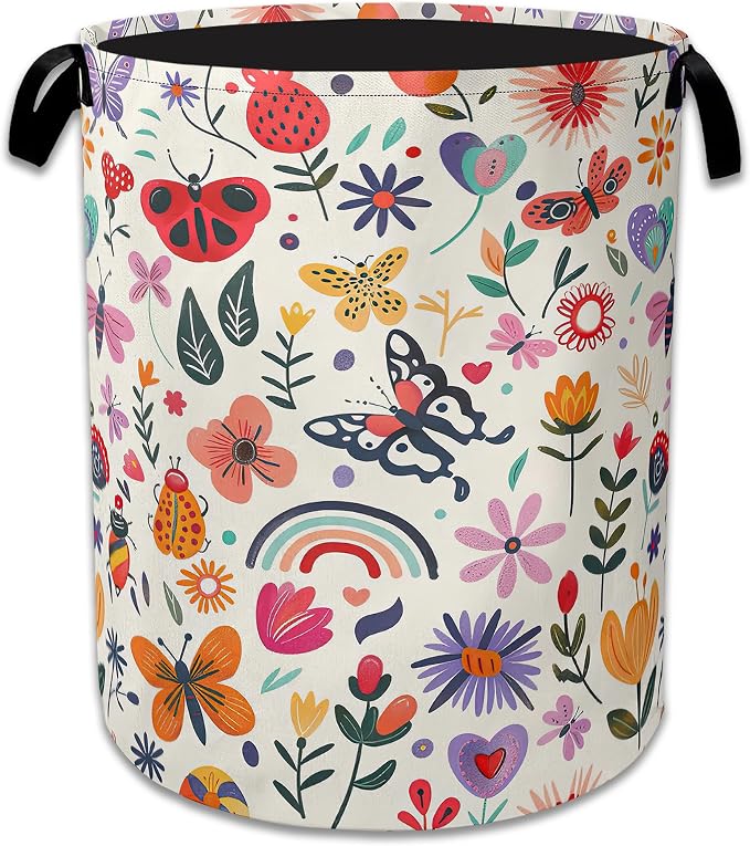 Colorful Butterfly Flowers Laundry Basket Collapsible Laundry Hamper Clothes Storage Bin for Bathroom Bedroom Room Decor 16" X 20.8" by NSMNSM