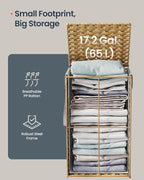 SONGMICS HOME Laundry Hamper with Lid, Clothes Basket with Removable Liner and Handles, 17.2 Gallon, Foldable Narrow Laundry Organizer for Bathroom, Bedroom, Light Brown - Image 3