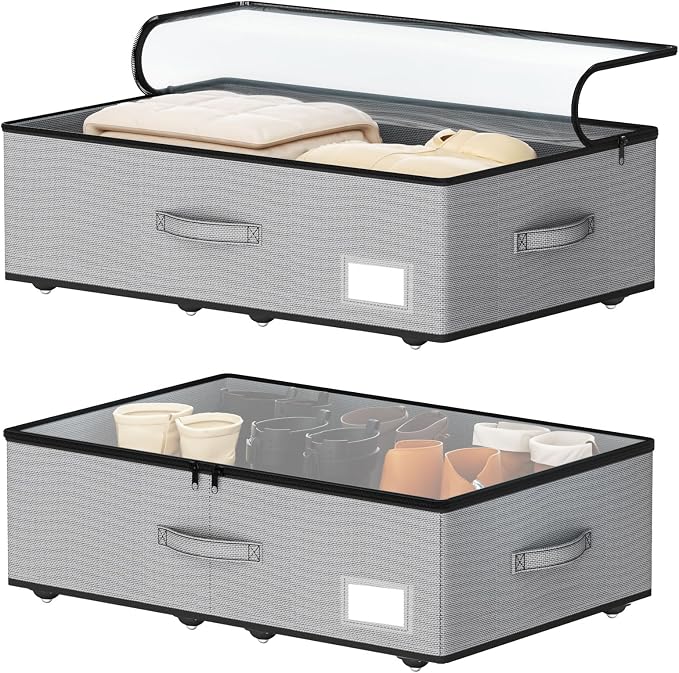 EE-RoomWorld Under Bed Storage with Wheels, No Assemble Required 7.5 inches height Under Bed Storage bins,Large capacity Rolling Underbed Shoe Storage containers，dorm underbed storage drawers by EASIERLIFEENJOYWORLDBEAUTY