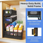Under Sink Organizer, 3-Tier Thickened Metal Pull out Cabinet Organizer Shelf, Height Adjustable Slide out Storage Drawer Rack for Kitchen Bathroom Pantry Laundry Home Organization, 2-Pack, Black - Image 5