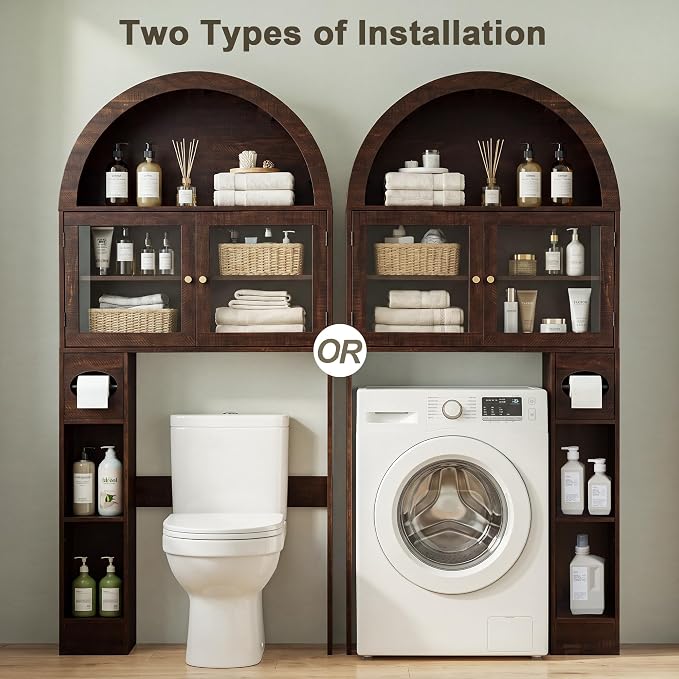 Over the Toilet Storage Cabinet with Arched Top, 68" Tall, Dark Walnut - Image 6
