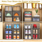 12 Pack Shoe Organizer, Stackable Shoe Storage Boxes with Magnetic Door | Clear Plastic Shoe Boxes for Sneakers, Boots & Heels, Foldable Space-Saving Shoe Rack for Closet, Durable Shoe Cabinet, Black - Image 6