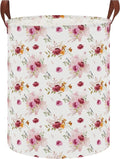 62L Vintage Rose Floral Laundry Hamper with Durable Leather Handle,Collapsible Storage Bin(Retro Pink Flowers） by NTAOHAMPER