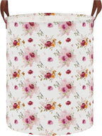 62L Vintage Rose Floral Laundry Hamper with Durable Leather Handle,Collapsible Storage Bin(Retro Pink Flowers） by NTAOHAMPER