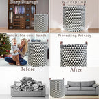 Waterproof Laundry Hamper Collapsible Laundry Basket Leather Handle Laundry Bag Large Clothes Storage Toy Organization for Bathroom Bedroom Laundryroom College Dorms (Hesan-002) - Image 3