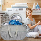 2 Pack Collapsible Laundry Baskets with Lid, Foldable Laundry Basket with Pockets, Pop Up Hamper with Dual Handles, 99L Sturdy Hampers for Clothes, Groceries, Supplies, Tools, Grey - Image 2