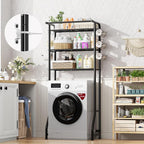 Simple Trending Over The Toilet Storage Cabinet, Metal Bathroom Shelf Organizer with Paper Holder and Hooks, 3 Tier, Black - Image 6
