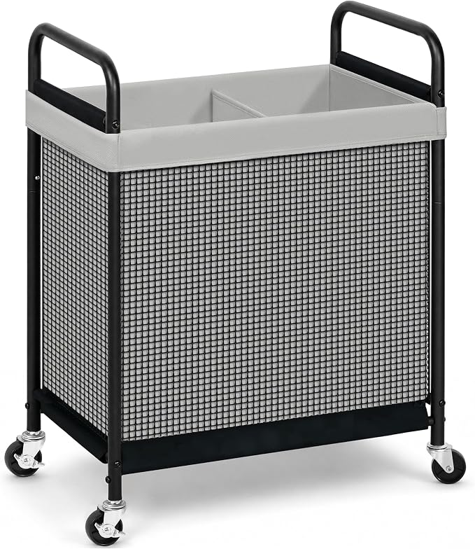 STORAGE MANIAC Rolling Laundry Hamper with Wheels 2-Section Laundry Sorter Rolling Laundrys Basket on Wheels with Removable Bag Clothes Hamper Laundrys Organizer Cart Bathroom Bedroom 100L Grey by STORAGEMANIAC