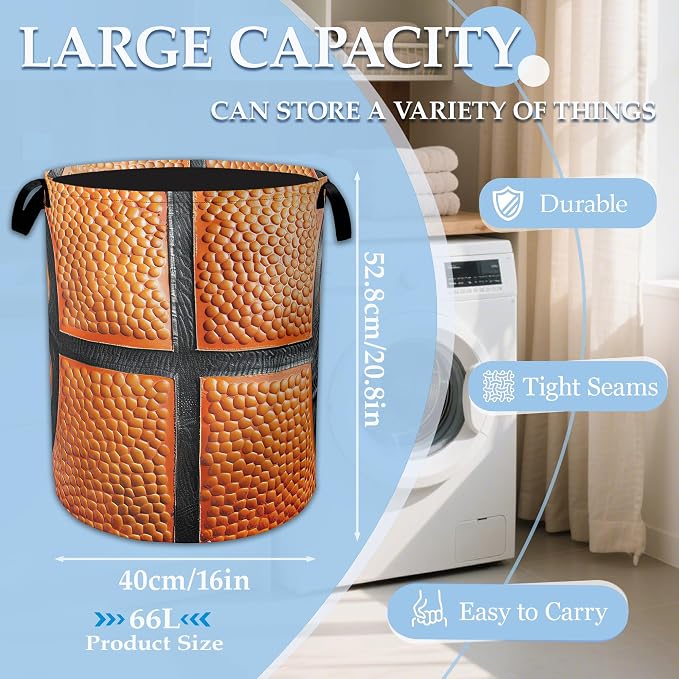 Basketball Large Storage Basket Collapsible Laundry Basket Oxford Storage Bin for Toy Bins Gift Baskets Bedroom Clothes Hamper 16" X 20.8" - Image 2