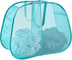 Seiritex Mesh Popup Laundry Hamper 2 Compartment, Collapsible Laundry Sorter Basket Foldable Hamper for Clothes, College Dorm, Travel (Turquoise Blue) by SEIRITEX