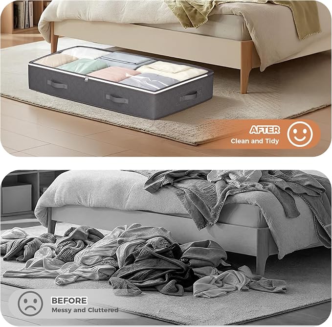 Budding Joy 95L Under Bed Storage Containers, 4 Pack Closet Organizers Grey | Foldable underbed storage bins for linen sheets, blanket, clothing, comforter, sweaters, pillows, wrapping paper - Image 7