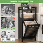 Homykic Tilt Out Laundry Hamper Cabinet, 10 Gal Bamboo Laundry Organizer - Image 5