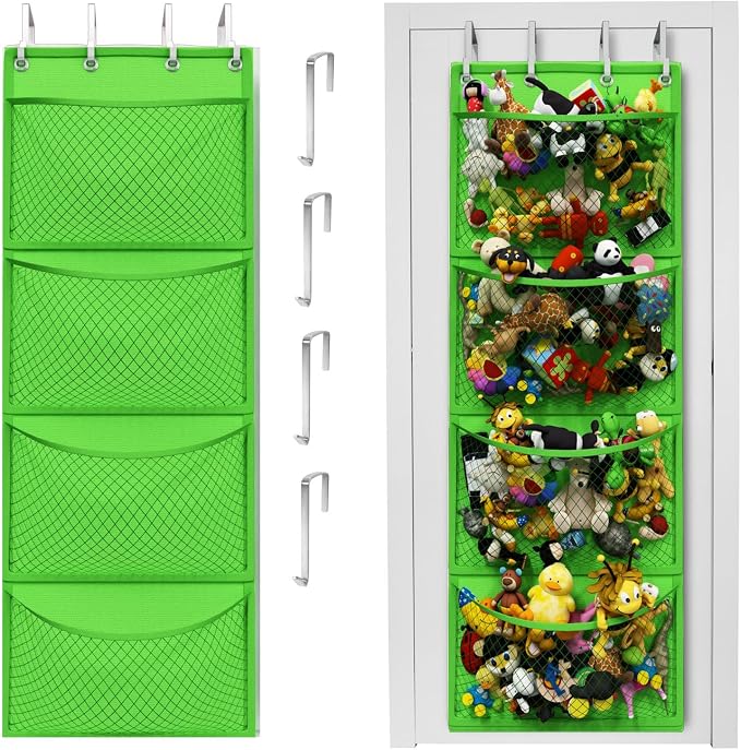 Honeyera Storage for Stuffed Animal - Over Door Organizer for Stuffies, Baby Accessories, and Toy Plush/Easy Installation with Breathable Hanging Pockets (Green) by Honeyera