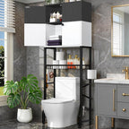 Over-The-Toilet Storage Rack, 4-Tier Bathroom Organizer Shelf Over Toilet with Barn Doors Cabinet and Basket, Freestanding Space Saver Bathroom Shelves with Paper Holder Above Toilet (Black & White) by Unknown