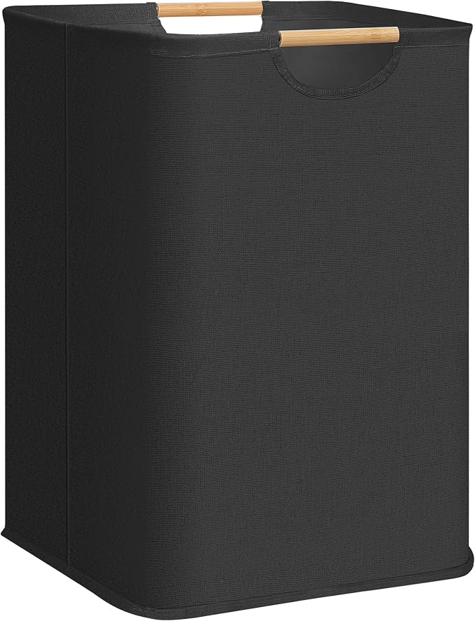 STORAGE MANIAC 1-Pack Large Laundry Hamper, 100L (26.4 Gal) Collapsible Laundry Basket with Bamboo Handles, Freestanding Waterproof Clothes Hamper for Laundry Room, Bedroom, Dorm, Towels, Black by STORAGEMANIAC