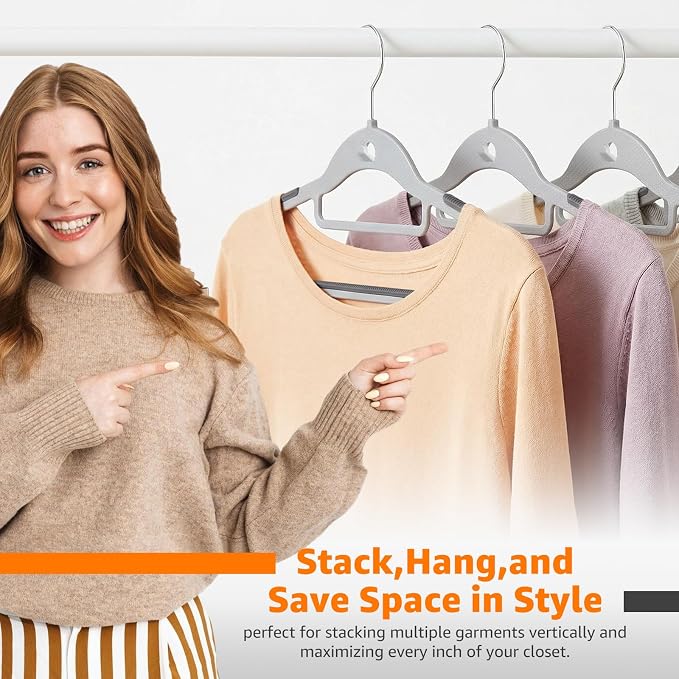 Plastic Hangers 20 Pack, Cascading Slim Space Saving Clothing Hangers with 360° Rotating Hook, Non Slip Clothes Hangers for Sweater Shirt, Heavy Duty Coat Hanger with Inner Hook for Closet, Grey/Grey - Image 7